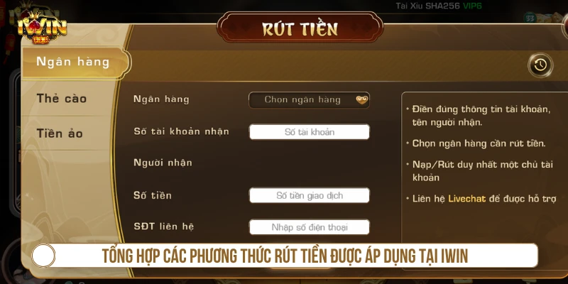 Rút Tiền IWIN – Hướng Dẫn Giao Dịch Nhanh & Đúng Cách Các phương thức rút tiền IWIN